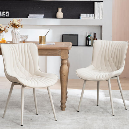 Kidol & Shellder Dining Chairs Set of 2, Mid Century Modern Kitchen Chairs with Metel Legs, PU Leather Upholstered Side Chair for Dining Room, Living Room, Lounge, Restaurant, Cream