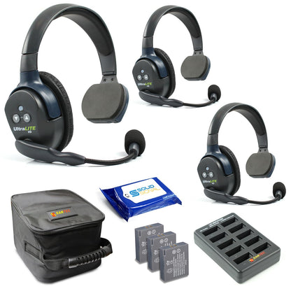 Eartec UL4S Ultralite Full Duplex Wireless Headset Communication for 4 Users - 4 Single Ear Headsets with SolidSignal Cleaning Wipes Bundle