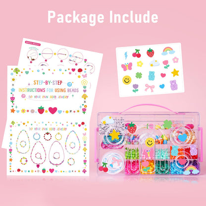 MAKERSLAND Jewelry Making Kit with Bead Board DIY Craft Kits Kandi Pony Beads Bulk Clay Bead for Bracelet Necklace Making, Keychains, Storage Box with Handle and Tray for Kids Adults Birthday Gift