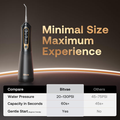 Bitvae Water Dental Flosser for Teeth, Cordless Water Teeth Cleaner Picks, 3 Modes 5 Intensities, IPX7 Waterproof, Rechargeable Water Dental Picks for Cleaning - Black