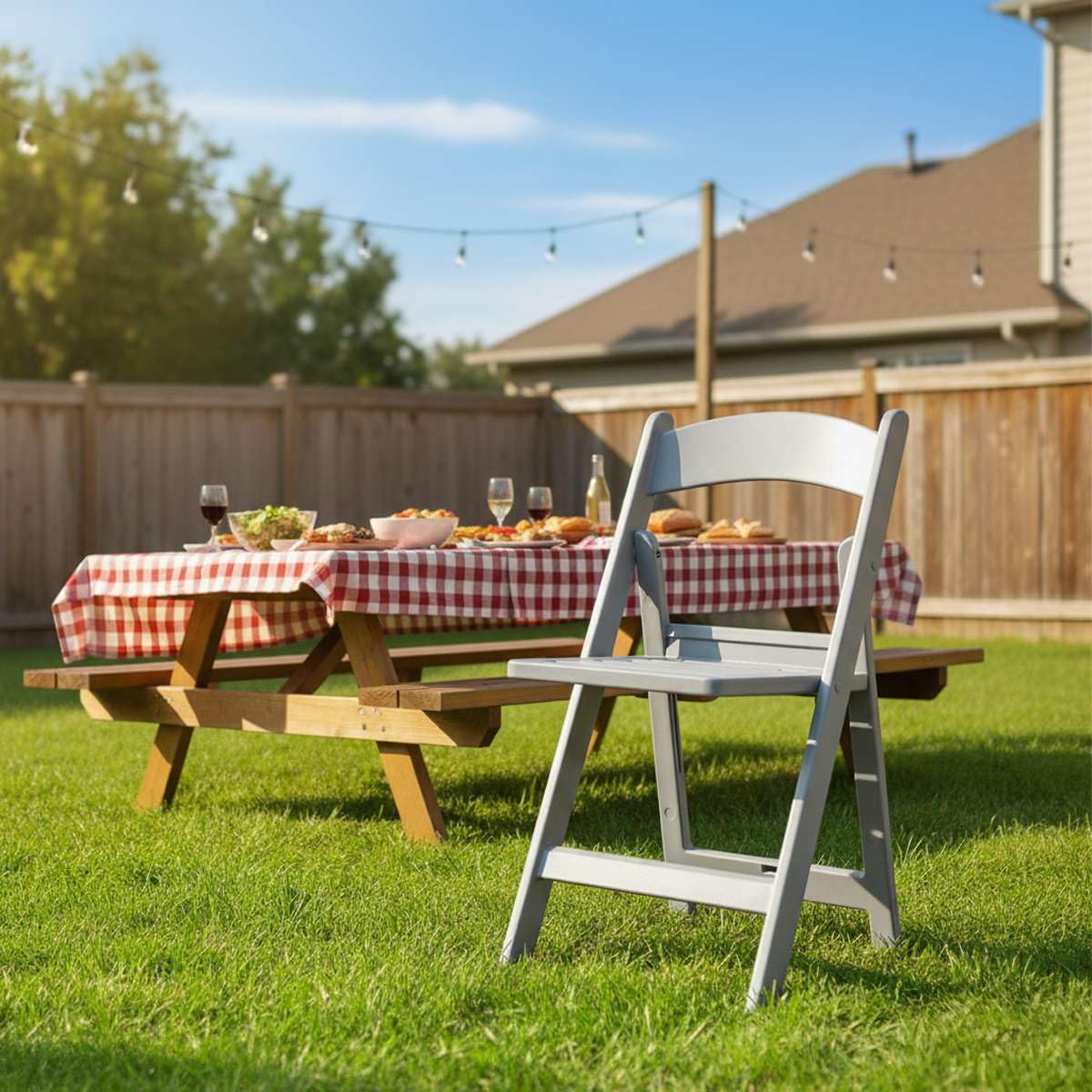 Zedfire Set of 8, Gray Resin Folding Chairs with Slatted Seat, Commercial Event Chairs, Foldable Chair for for Party, Wedding, Picnic, Indoor/Outdoor use