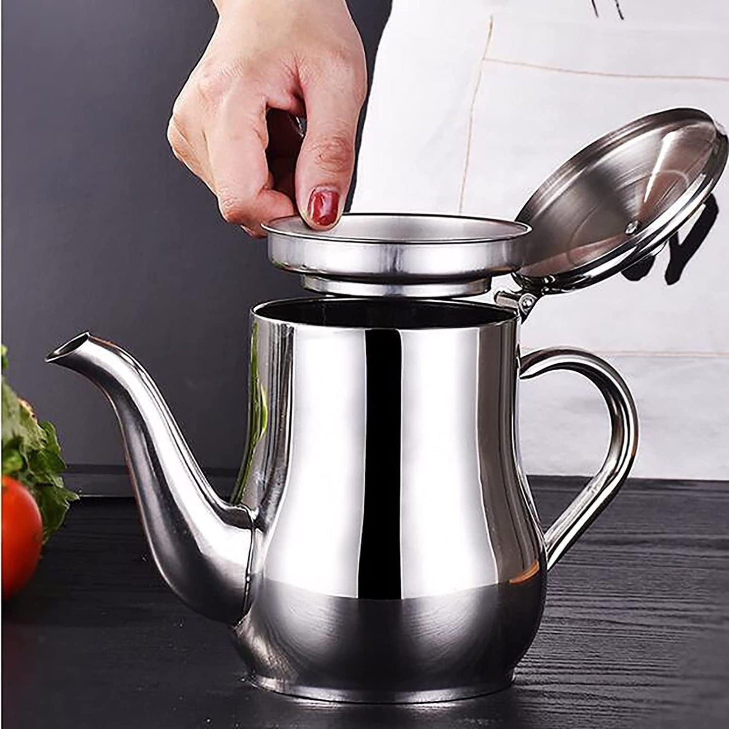 Stainless Steel Oil Filter Pot, 24/32/48oz Cooking Grease Container, Bacon Grease Container with Fine Mesh Strainer Lid for Home Kitchen Cooking Storing Frying Oil Cooking Grease (48oz)