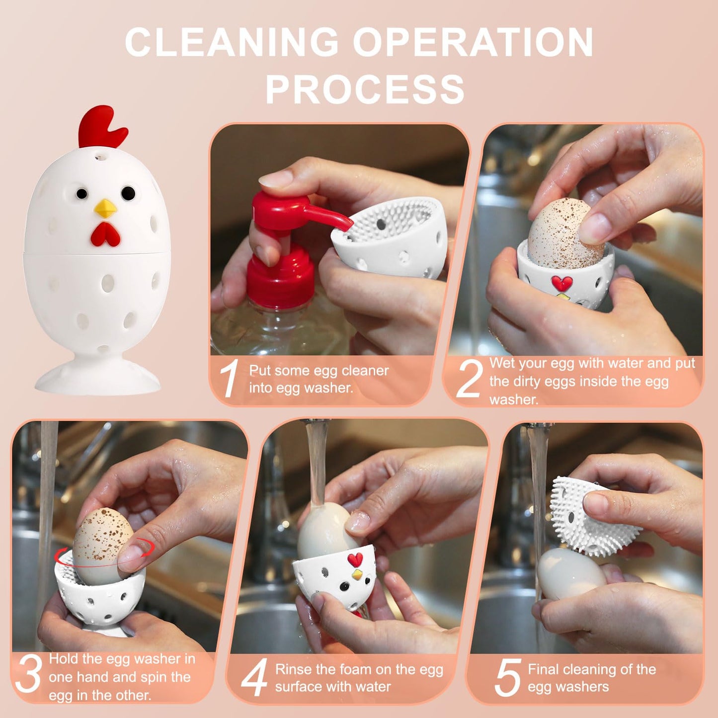 Silicone Egg Cleaner for Fresh Eggs, Vegetable and Fruit Scrubber Tool Reusable Cleaning Brush for Egg Washer (White)
