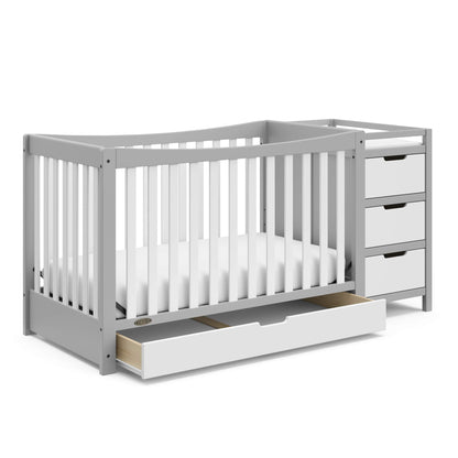 Graco Remi 4-in-1 Convertible Crib & Changer – GREENGUARD Gold Certified, Fits Standard Crib Mattress, Converts to Toddler Bed and Full Bed, 4 Adjustable Mattress Heights (Pebble Gray and White)