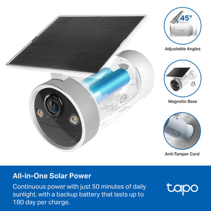 Tapo MagCam 4K Outdoor Wireless Security Camera - Battery with Integrated Solar, Magnetic Mount, Person/Vehicle Detection, 24/7 Capture, Subscription-Free Local Storage or Optional Cloud, C465
