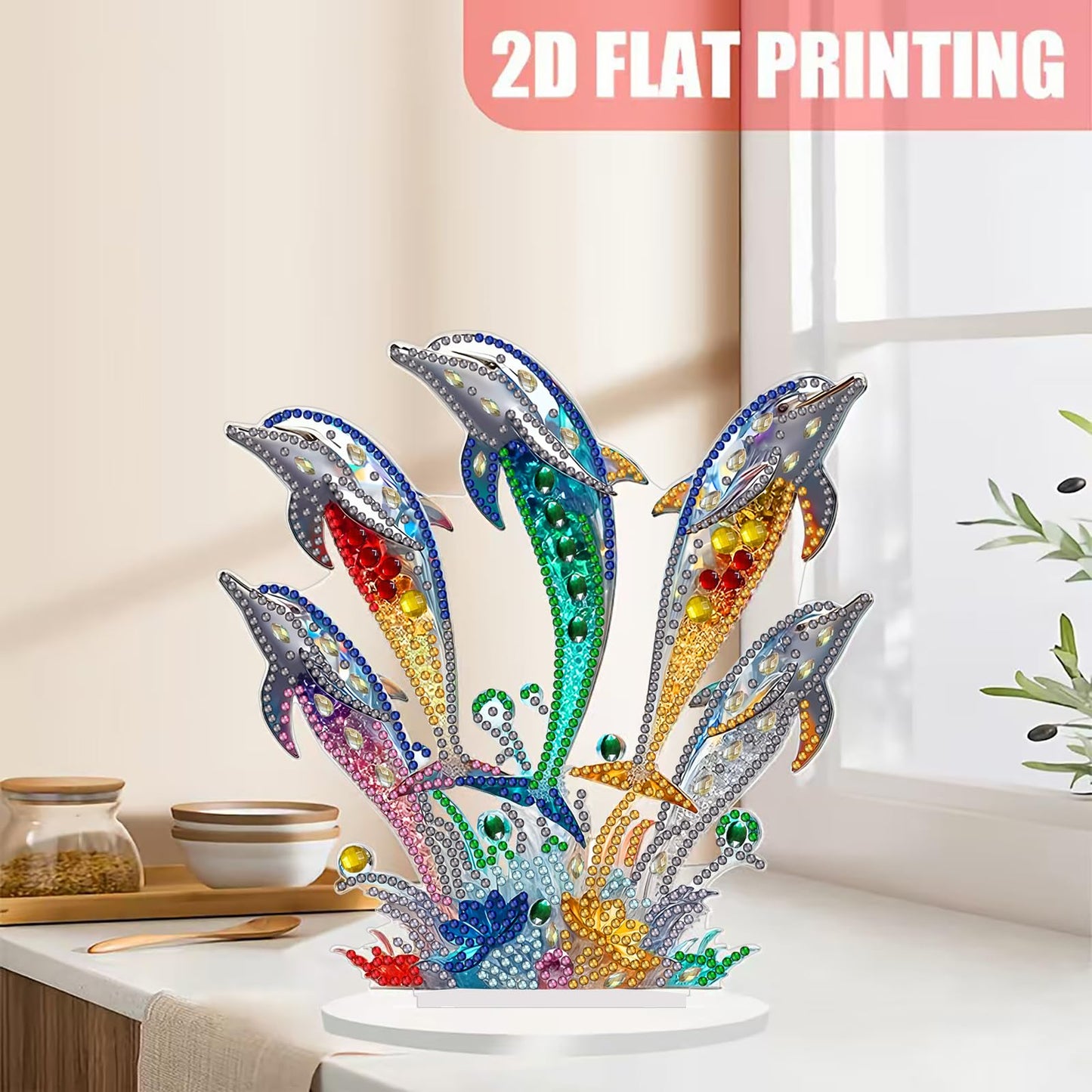 LIULIMI DIY 5D Painting Kits, Special Shaped Crystal Art Kit, Stand Up Acrylic Tabletop Ornament Making Kit, Two-Sided Painting, Great Holiday Gift(Dolphins)