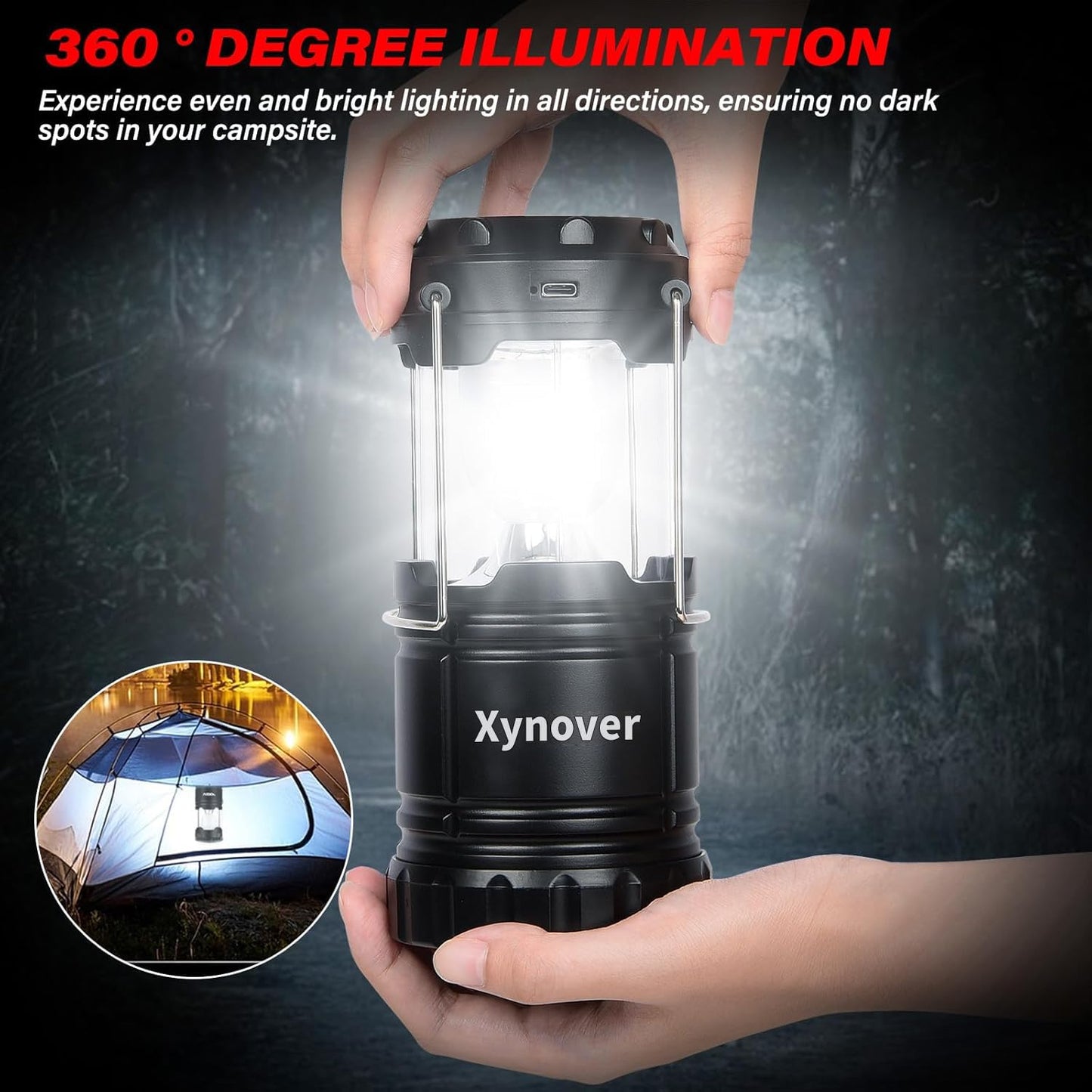 Xynover 4-Pack Solar Camping Lanterns - Rechargeable LED with USB/Solar/AA Battery | Magnetic Base & Hanging Hook | Collapsible, Waterproof for Emergency, Hiking, Power Outages