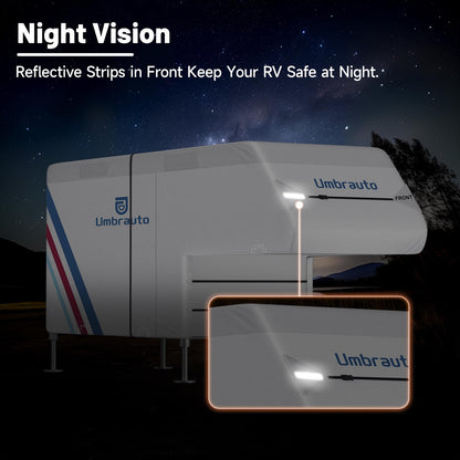 Truck Camper Cover for 10–12FT Slide-in Campers – 300D Oxford Waterproof RV Cover, Silver-Coated, All-Weather Protection with Windproof Straps & Air Vents