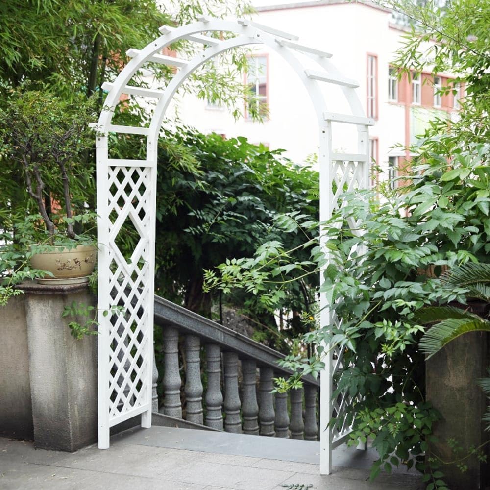 Outdoor Wooden Garden Arbor with Weatherproof Rose Archway Trellis Ideal for Climbing Plants Available in 1.2m 1.4m 1.6m and 1.8m Heavy Duty Wedding Arch Easy Assembly (White 120cm