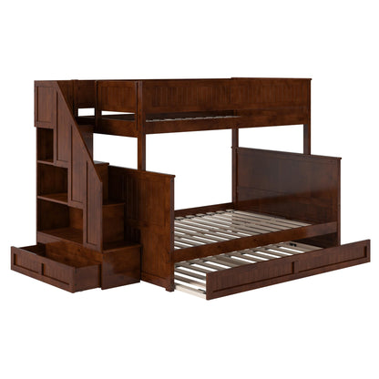 AFI, Dover Twin Over Full Staircase Bunk Bed with Storage Drawer and Twin Trundle, Walnut