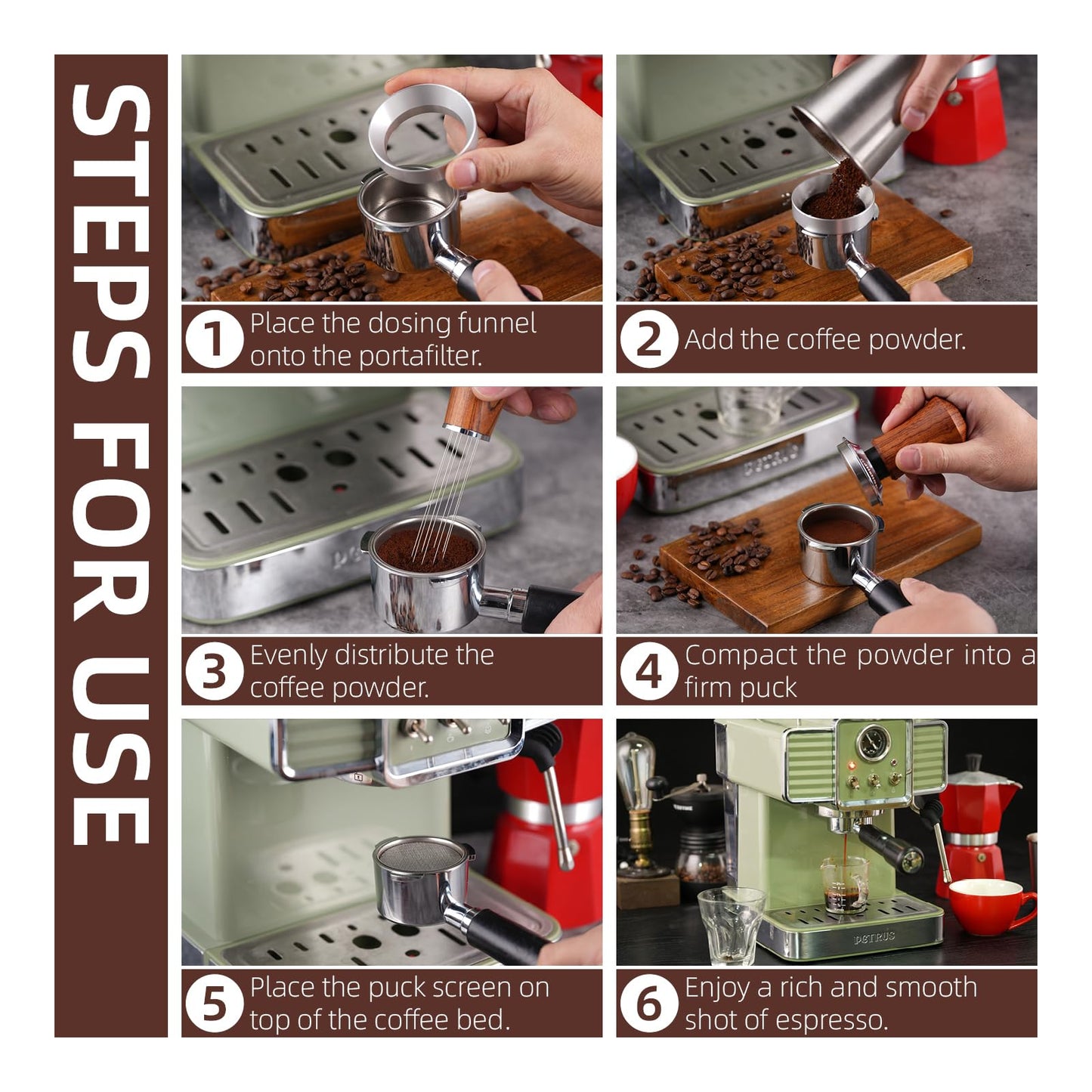 58mm Espresso Accessories Kit,316 Stainless Steel WDT Tool Espresso,Dosing Funnel and Puck Screen Set,Espresso Distribution Tool,Espresso Coffee Stirrer for Barista