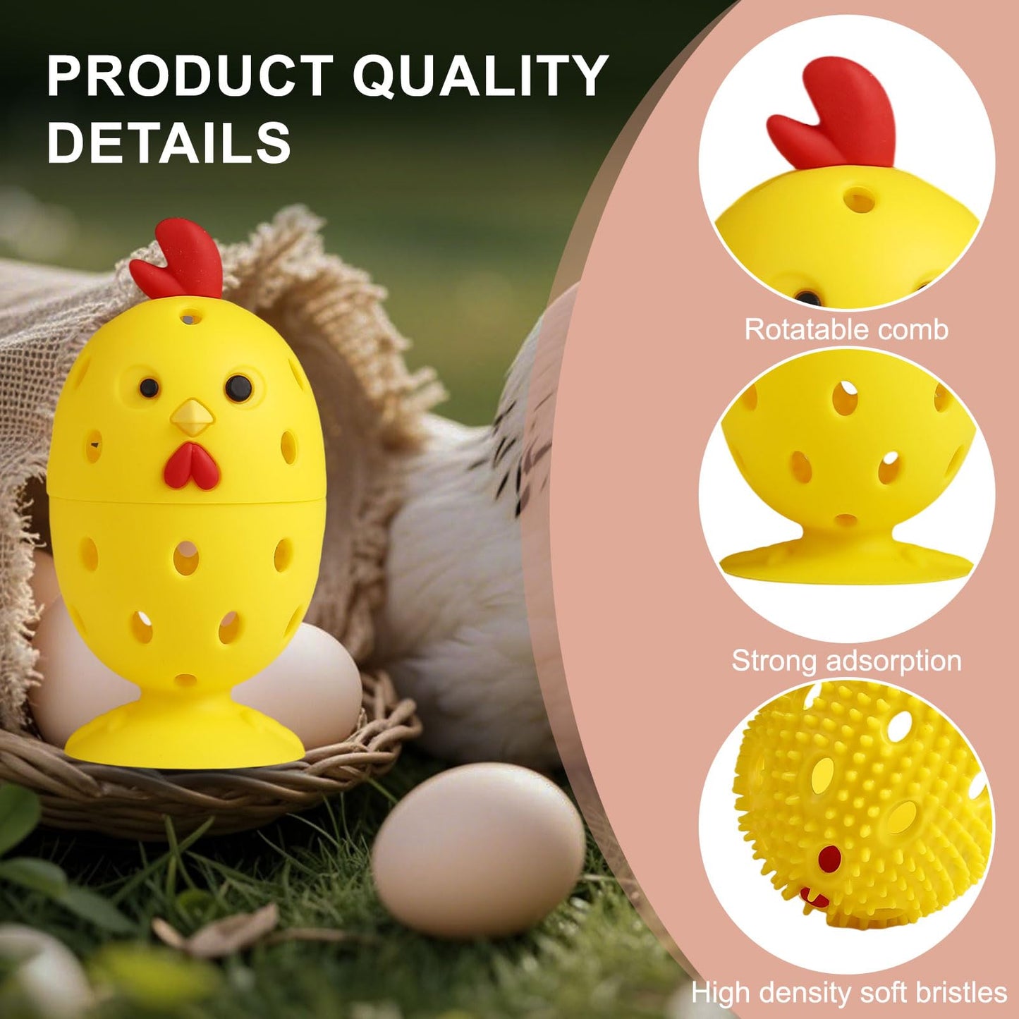 wonlex 4PCS Egg Brush Cleaner Multipurpose Fruit and Vegetable Rotating Scrubber Tool for Fresh Eggs, Reusable Chicken Duck Egg Washer Scrubber (White+Yellow)
