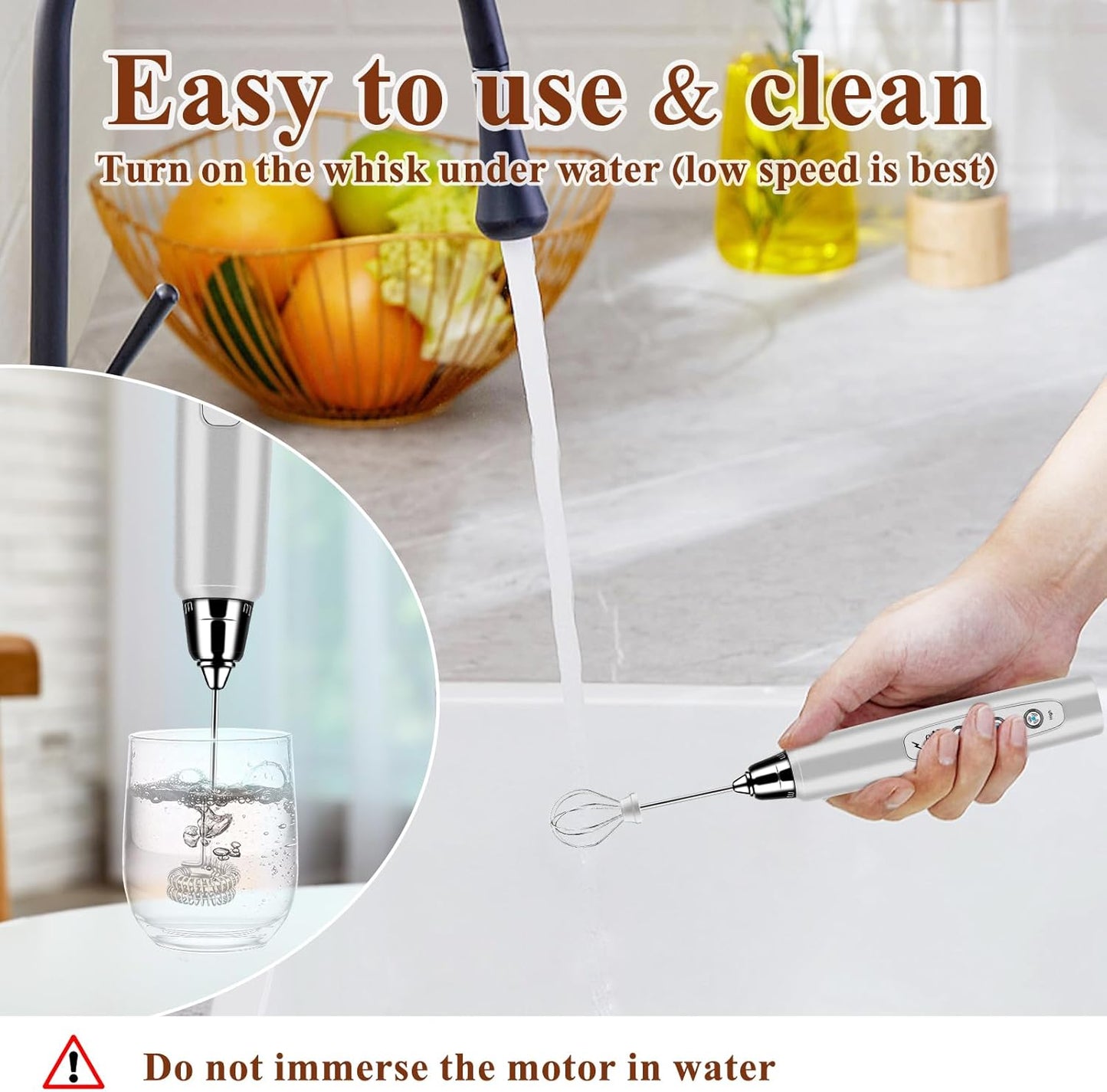 Rechargeable Milk Frother Handheld, Electric Foam Maker Wand, 3 Stainless Whisks, Drink Mixer for Lattes, Cappuccino