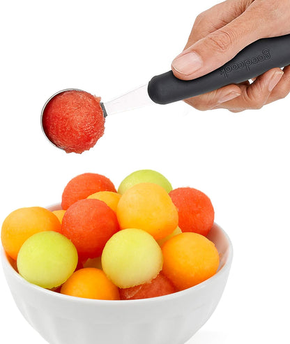 GoodCook Touch 2-in-1 Stainless Steel Melon Baller and Fruit and Veggie Corer Scoop, Silver/Black
