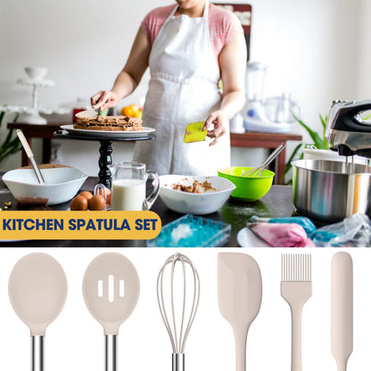 Silicone Cooking Utensil Set, Fungun Non-stick Kitchen Utensil 24 Pcs Cooking Utensils Set, Heat Resistant Cookware, Silicone Kitchen Tools Gift with Stainless Steel Handle (Khaki-24pcs) …