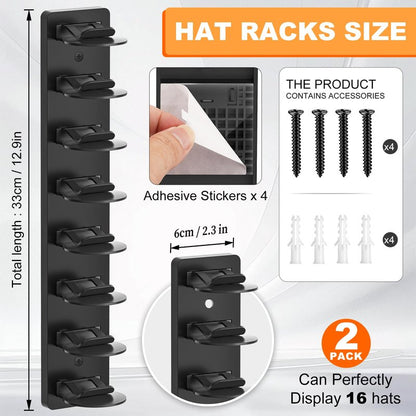 Fododo 2 Pack Hat Organizer for Baseball Caps, Hat Rack for Wall, Strong Adhesive & Screw-in Cap Holder Hats Hangers for Closet Door & Bedroom