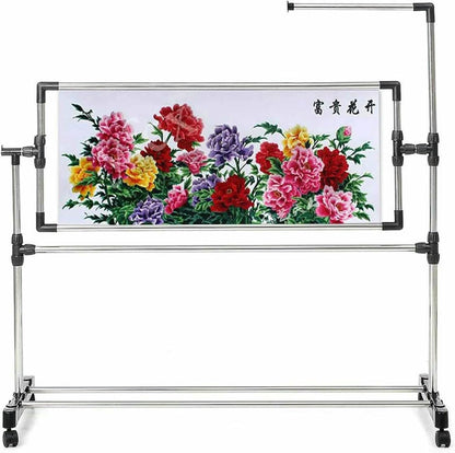 Adjustable Needlework Floor Frame, for Embroidery and Cross Stitch, Standing Craft Stand and Lap Table for Sewing and Art, Convenient Holder for DIY Projects~/