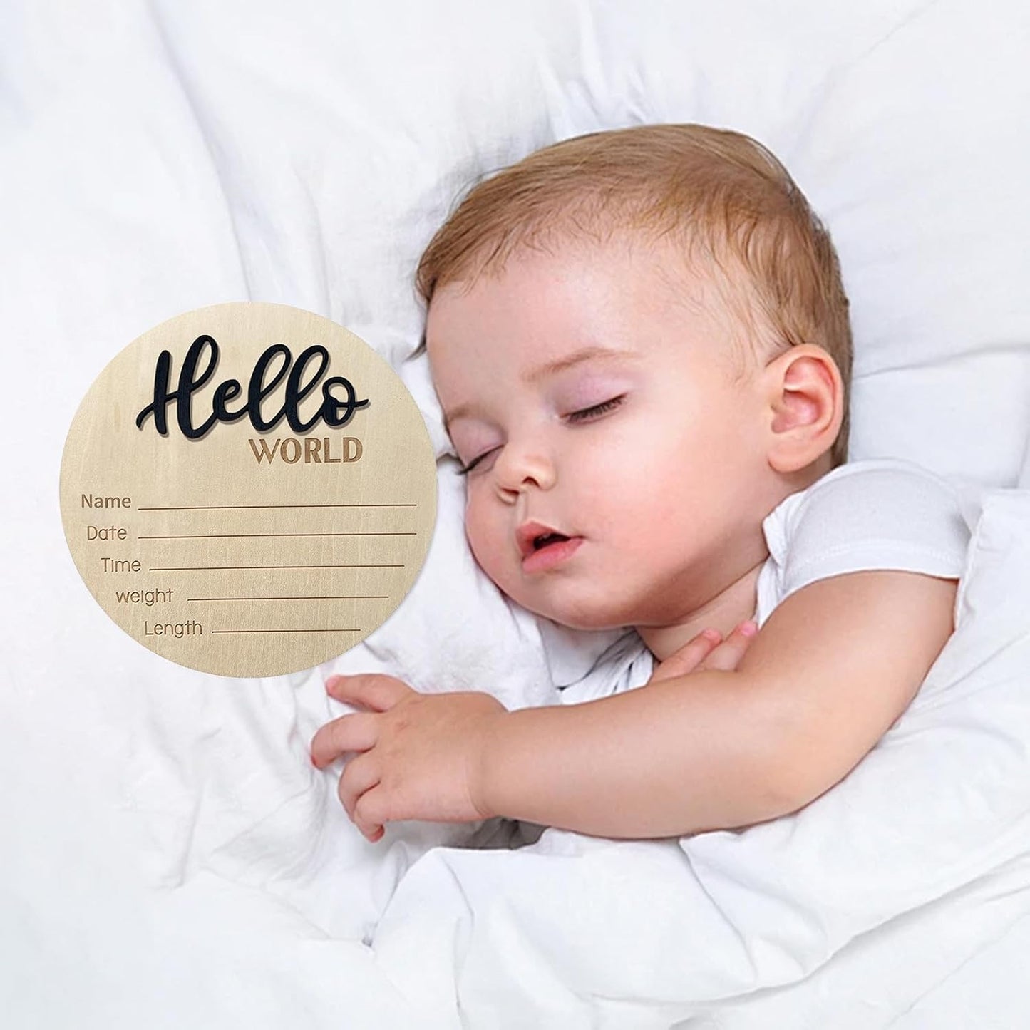 LZEDIRA 5.9 Inch Baby Announcement Sign, Wooden Hello World Newborn Sign Birth Announcement Signs, Hello World Nursery