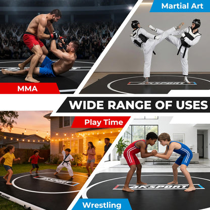 AKSPORT Inflatable Wrestling Mat 10x10 FT, Wrestling Mat for Home, Thick Jiu Jitsu Training Mat for BJJ, MMA, Boxing, Grappling, Judo, Indoor Outdoor Gym Mat