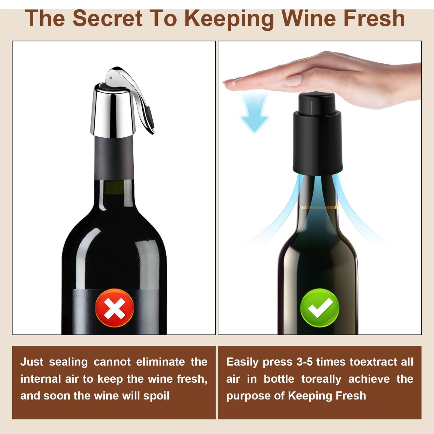 [2 PACK] Premium Vacuum Wine Preserver Stopper, Wine Preserver with Time Scale Record.Airtight Wine Bottle Preserver For Wine Enthusiasts & Gift Buyers.Set Of Wine Corks For Fresh Wine Bottles（Black）