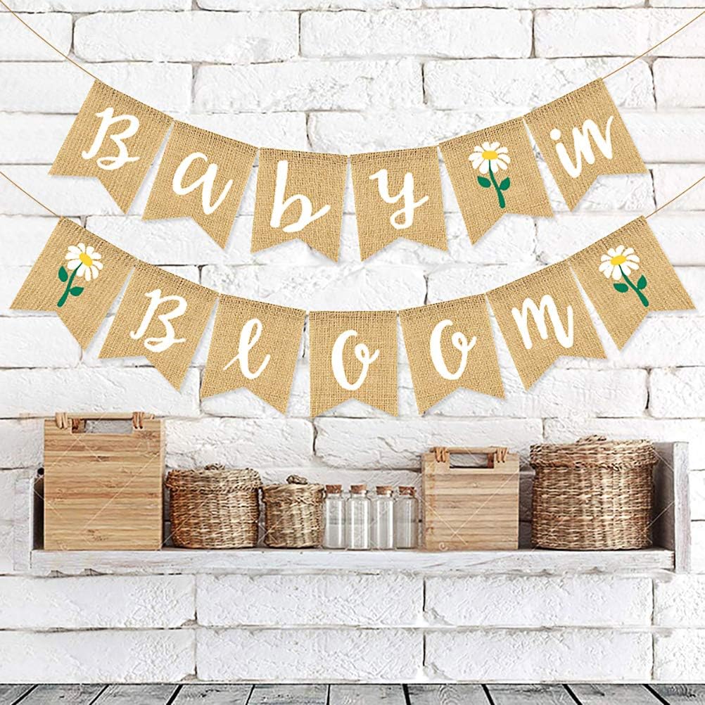 Baby in Bloom Sign Banner, Welcome Baby Garland for Boys Girls Baby Shower Party Decorations