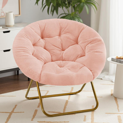 Cozy Sweetcrispy Saucer Chairs, Comfy Folding Faux Fur Living Room Reading Lounge Chair with Soft Thick Padded Seat