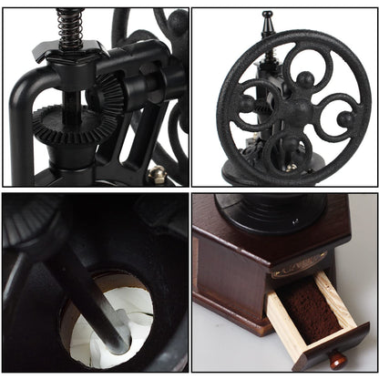 Coffee Grinder,Wooden Coffee Bean Grinder Manual Coffee Grinder Roller, Antique Coffee Mill with Cast Iron Hand Crank for Making Mesh Coffee, Decoration, Best Gift (Brown (six deformation base))