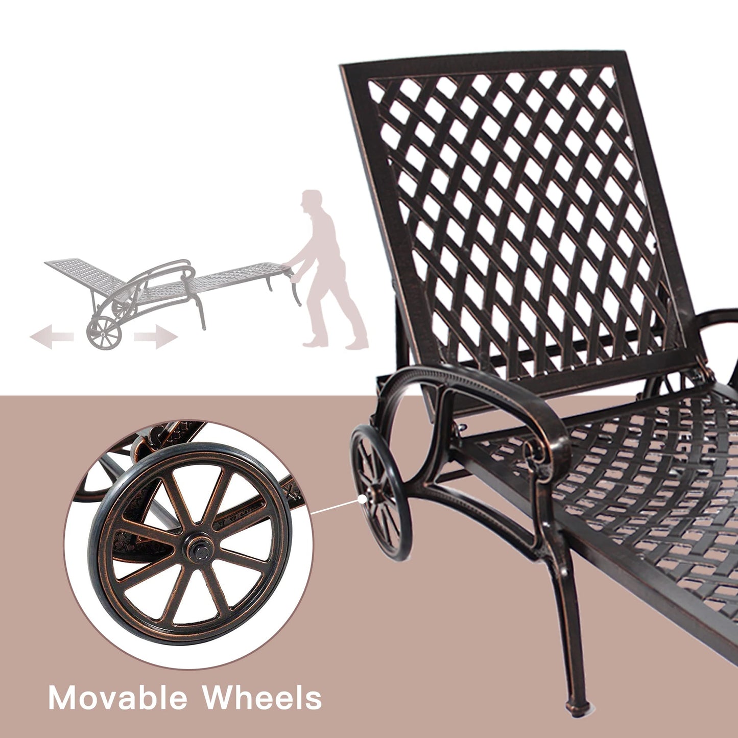 Villeston Chaise Lounges Outdoor - Lounge Chairs for Outside Pool Tanning Chair Adjustable Patio Reclining Cast Aluminum for Beach Yard, Antique Bronze