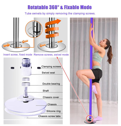 Portable Spinning Dance Pole - Purple Silicone, Adjustable 7.5-9.8 ft Stripper Pole for Home, Professional & Beginner Use, Perfect for Parties & Clubs, Complete Kit