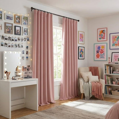 RYB HOME 100% Blackout Pink Curtains for Girls Bedroom, 2 Panels Blackout Thermal Insulated Noise Reducing Window Drapes for Kids Baby Room Living Room, 52 inches Wide by 84 inches Long