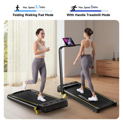YPOO Walking Pad Treadmill, Incline Walking Pad with Handle, Foldable Treadmills for Home & Office, Compact Under Desk Running Machine for Workout Exercise Quiet