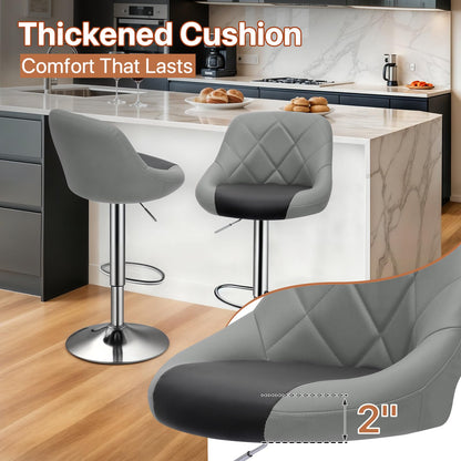 Magshion Set of 4 PU Leather Bar Stools, Adjustable 360 Degree Swivel Backrest Footrest Barstool for Dining Counter Pub, Gray/Black