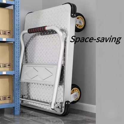 Folding Platform Trolley, Heavy-Duty Steel Utility Cart with Foldable Handrails for Space-Saving Storage, Ideal for Supermarkets, Garages & Warehouses