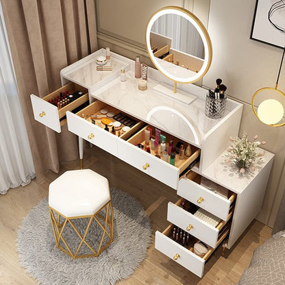 TOMYEUS Makeup Table Luxury Dressing Table Bedroom Modern Makeup Desk Storage Shelf Organizer Apartment Cabinet，Not Including Stool， White Vanity Desk
