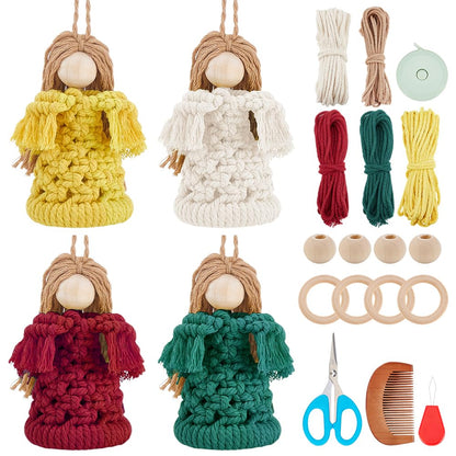 FREEBLOSS 4 Set Angel Macrame Kit for Beginners Boho Christmas Macrame Ornaments Angel Wings Kit with Instruction Handmade Wall Hanging for Home Party Decor