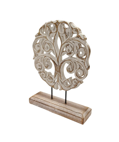 VANIYA CRAFTS® Tree of Life Solid Wood Sculpture – Handmade Farmhouse Decor for Living Room, Shelf, Mantle, Entryway, Coffee Table, or Housewarming Gift (Antique White)