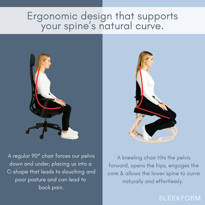Sleekform East Austin Ergonomic Kneeling Chair with Back Support - Boucle and Wood Ergo Stool for Desk - Best Ergonomic Kneeling Office Chair for Posture and Leg Circulation