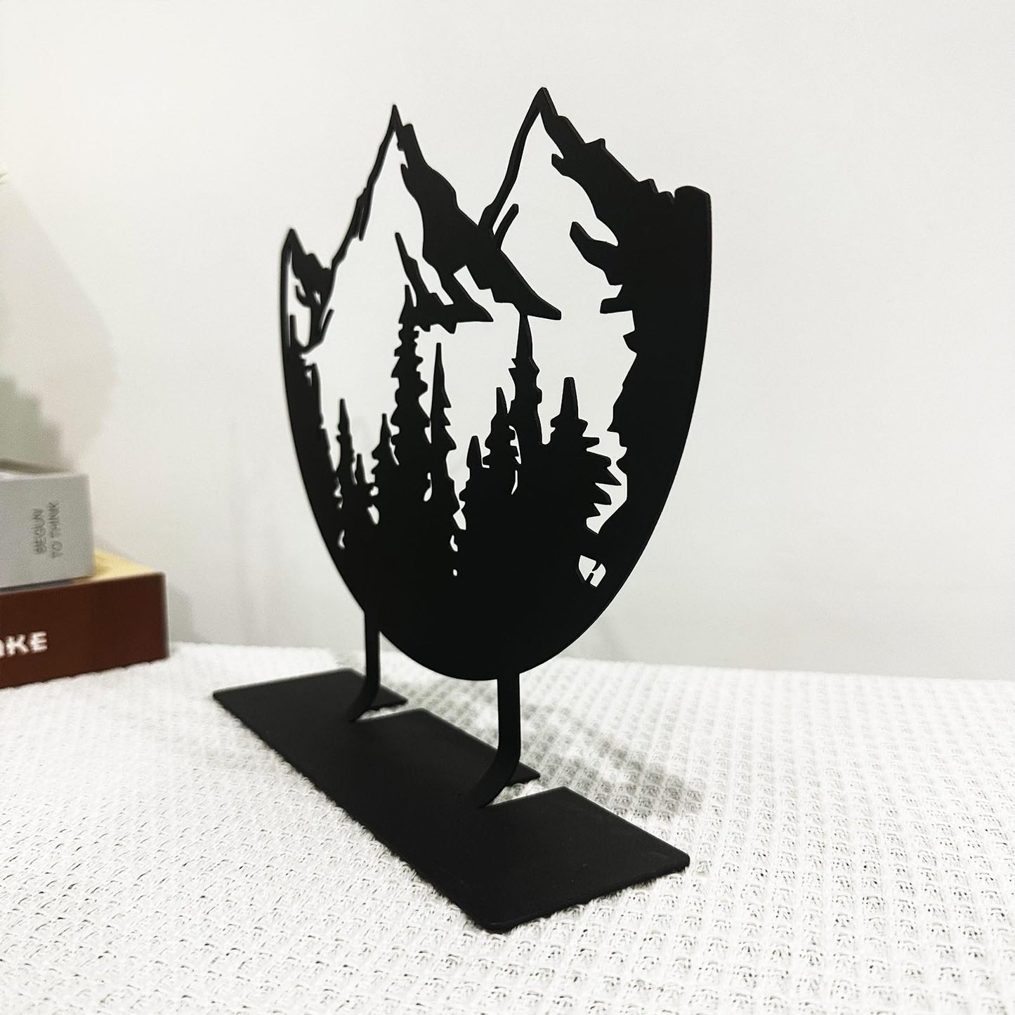 DASIMAT Metal Mountain Table Top Decor, Forest Decorative Sign, Woodland Tabletop Decor, Tabletop Decorative Accents, Travel Adventure Table Centerpiece for Home Farmhouse