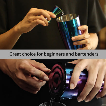 Safring Boston Cocktail Shaker Bar Set, Weighted Boston Shaker Tins, Bartender Kit with 18oz & 28oz Mixed Drink Shaker, Hawthorne Strainer, Double Measuring Jigger - Rainbow