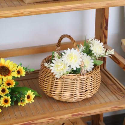Small Gift Wicker Picnic Basket with Handle,Willow Flower Girl Basket for Weddings，Garden and Home Decor -Wicker Storage Basket-Natural