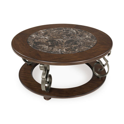 Signature Design by Ashley Frallyn Classic Coffee Table with Metal Legs and Bun Feet, Dark Brown