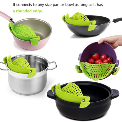 3 Pcs Silicone Clip-on Food Strainer Pasta Strainer for All Pots and Pans, Kitchen Colander for Noodle, Vegetables, Meat, Fruit, Spaghetti