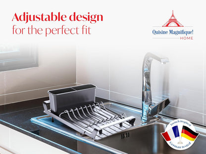 Cuisine Magnifique! Home Dish Drying Rack, Adjustable Length, Includes Kitchen Towel, French-Inspired Space-Saving