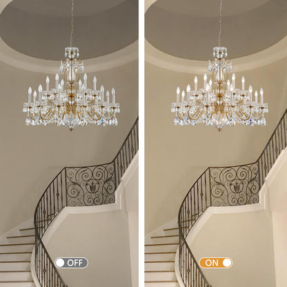 SHEKAITAO Vintage 2 Layers Crystal Chandelier for High Ceilings, 18-Light Brass Chandelier, Pendant Ceiling Light Fixture for Living Room Hallway Lobby Foyer Entrance Hotel Banquet Hall, Dia 37"
