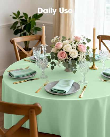 Pureegg Disposable Plastic Tablecloths - 84'' Round, Leakproof & Sturdy, Sage Green - 8 Pack for Easter Parties
