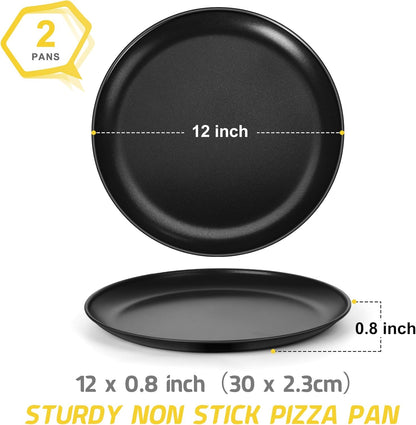P&P CHEF Set of 2 12 Inch Non-Stick Pizza Pans, Round Bakeware for Oven, Sturdy Stainless Steel Core