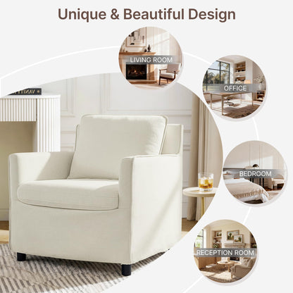 Upholstered Barrel Accent Chair, Modern Single Sofa with Washable Cover for Living Room, Bedroom,Reading Spaces,Office,Cream White