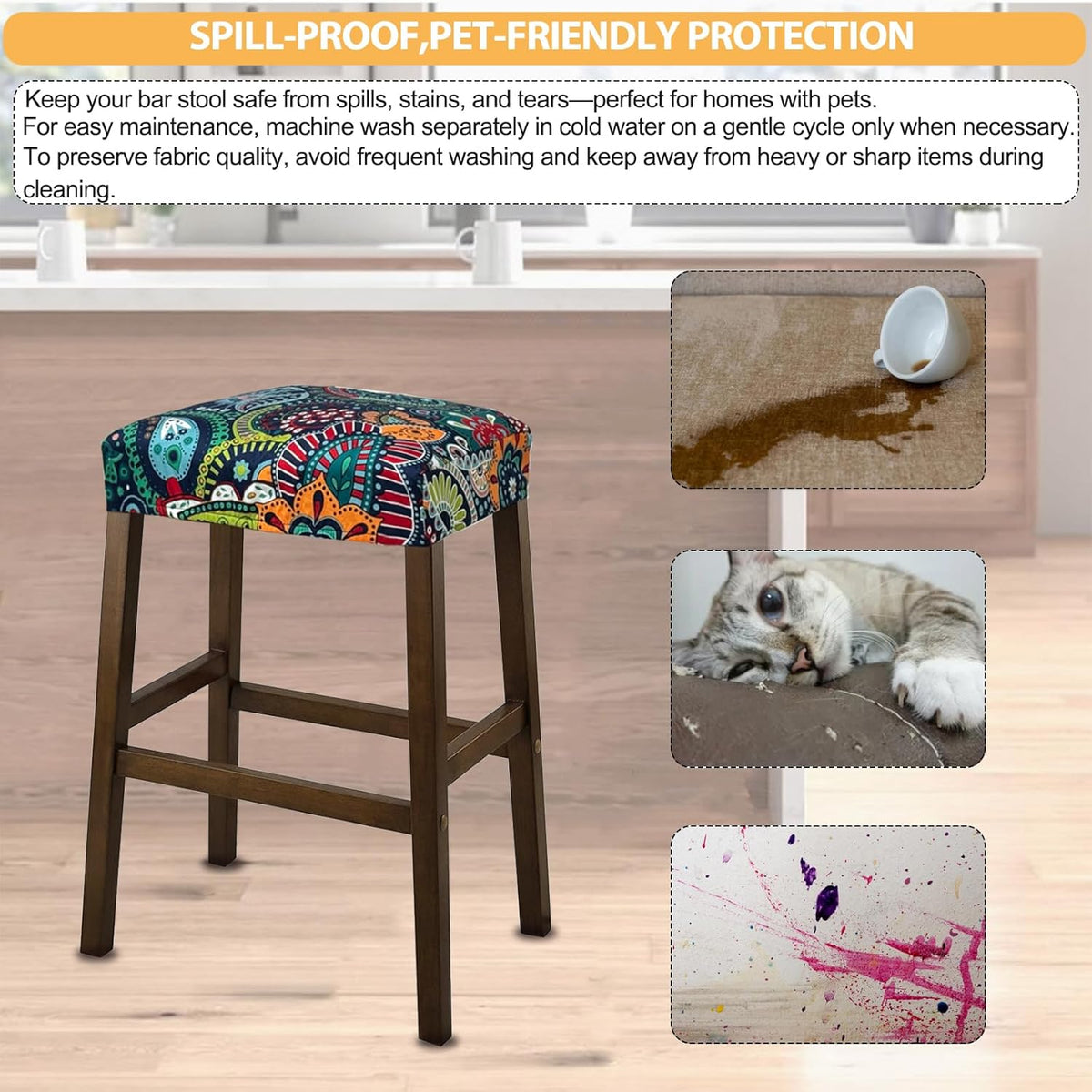 Counter C,4 Pack NeColorLife Stool Covers Rectangle Printed,Stretch Waterproof Saddle Seat Covers for Height