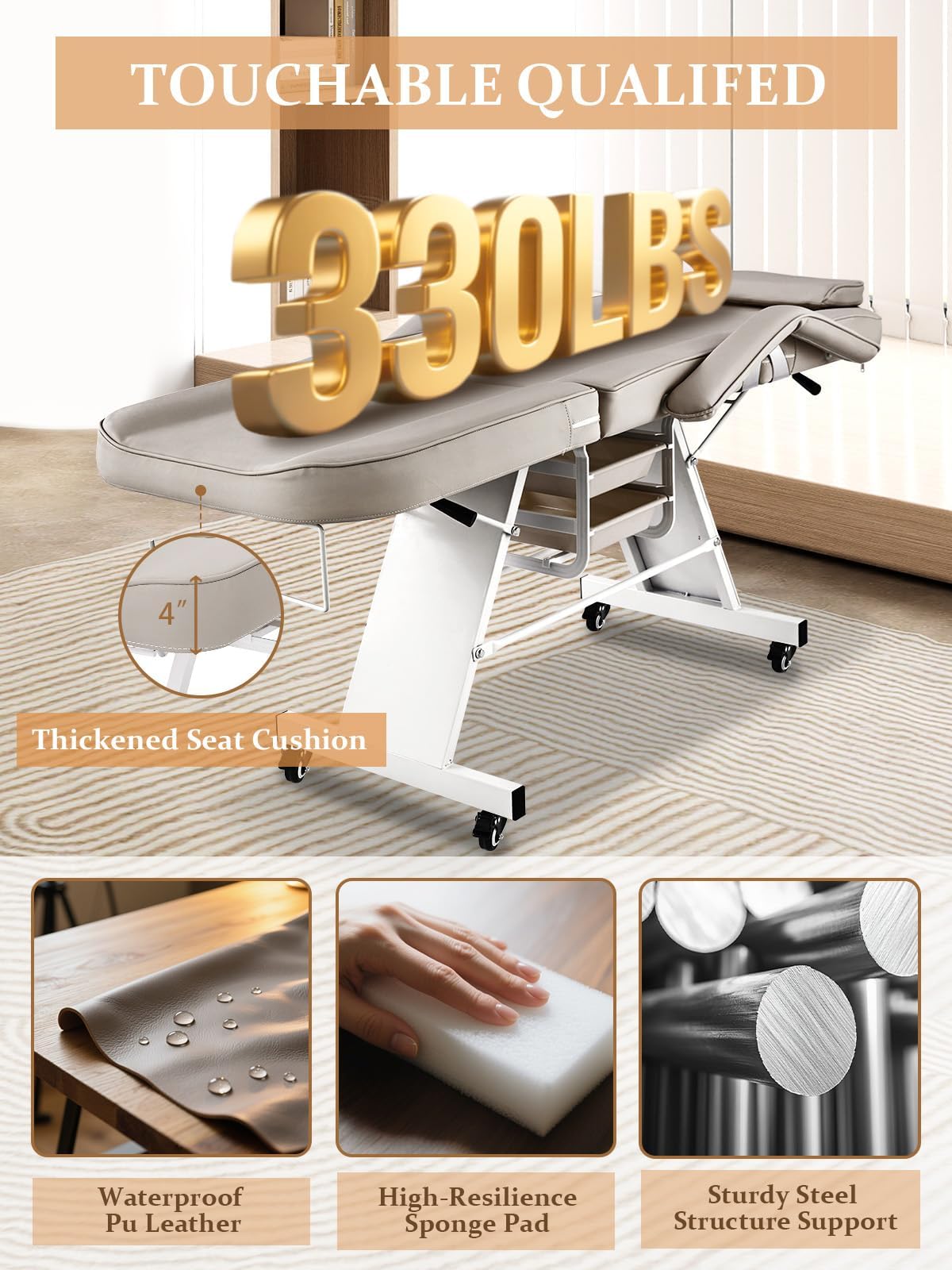 Hicomony Tattoo Chair for Client with Rolling Stool and Wheels, Tattoo Bed Adjustable Beauty Salon Spa Table 360 Swivel Facial Beds for Esthetician Bed
