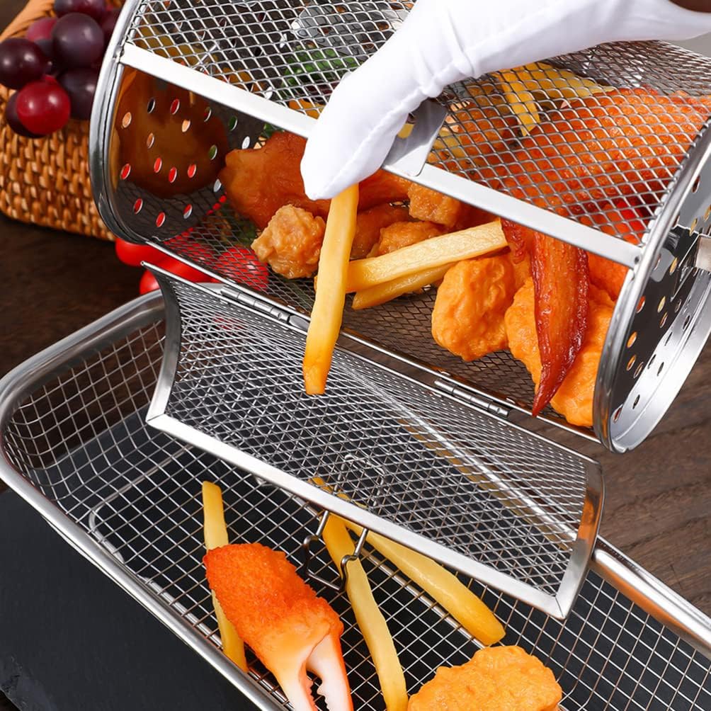 SHERCHPRY Rotisserie Grill Roaster Drum, Air Fryer Oven Basket, Stainless Steel Oven Rack for BBQ
